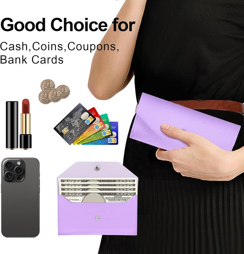 Nolcha Pu Leather Cash Envelope Wallet - Reusable Cash Stuffing Wallet for Men and Women -Purple - Image 4